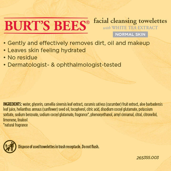 Burt's Bees Facial Cleansing Towelettes with White Tea Extract -- 30 Towelettes