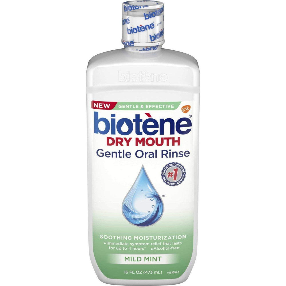 Biotene Mild Mint Moisturizing Gentle Oral Rinse, Alcohol-Free, for Dry Mouth, 16 ounce/Expires 02/2024