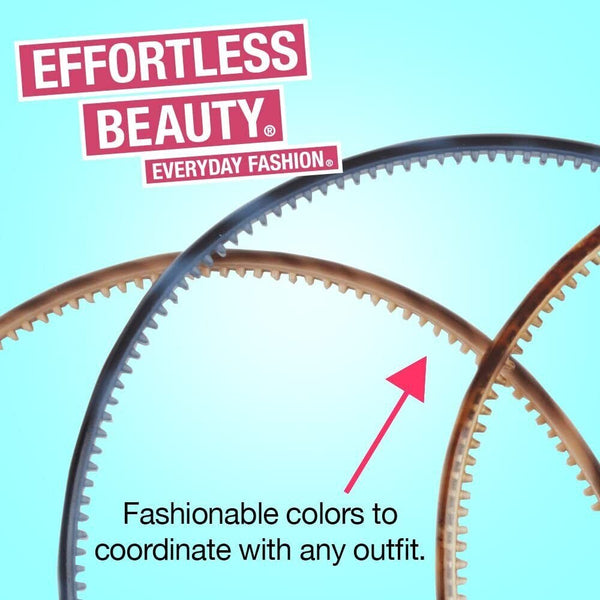 Scunci by Conair Effortless Beauty Skinny Plastic Headbands for Women and Men,