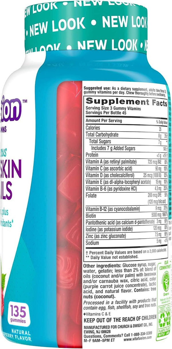 Vitafusion Gorgeous Hair, Skin & Nails Multivitamin plus Biotin and Antioxidant vitamins C&E, Raspberry Flavor, 135ct (45 day supply), from America’s Number One Gummy Vitamin Brand