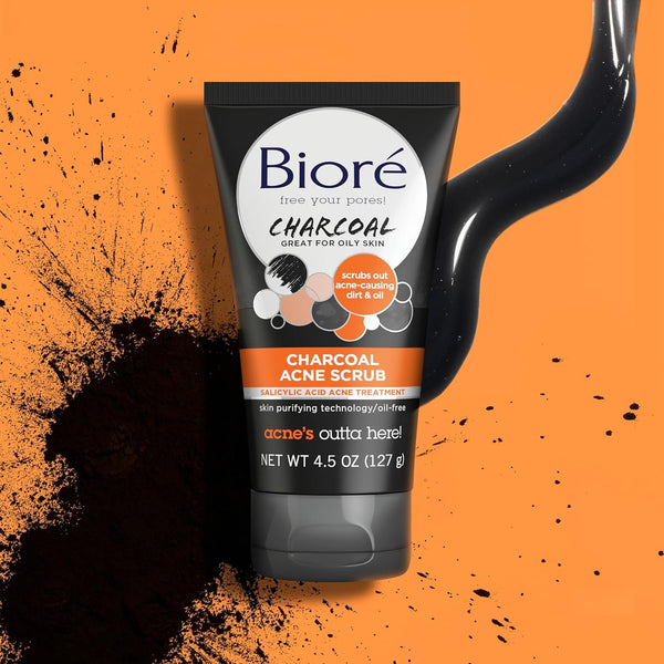 Bioré Charcoal Acne Face Scrub, with 1% Salicylic Acid and Natural Charcoal, Helps Prevent Breakouts and Absorb Oil for Deep Pore Cleansing, 4.5 Ounce (Pack of 3)