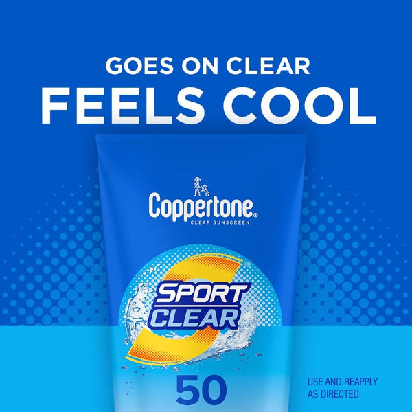 Coppertone SPORT Clear Sunscreen Lotion SPF 50, Water Resistant Sunscreen, Broad Spectrum SPF 50 Sunscreen, 5 Fl Oz Tube