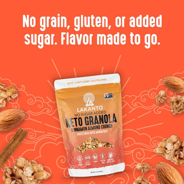 Lakanto Cinnamon Almond Crunch Granola - Delicious Snack, Quick Breakfast Cereal, Keto Friendly, Monk Fruit Sweetener, No Sugar Added, Vegan, Gluten Free, Grain Free, 4g Net Carbs (11 Oz)