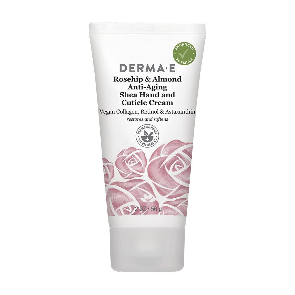 DERMA-E Rosehip and Almond Anti-Aging Shea Hand and Cuticle Cream – Vegan Collagen, Retinol and Vitamin E Moisturizer for Dry Skin – Cruelty Free Hand Lotion, 2 oz