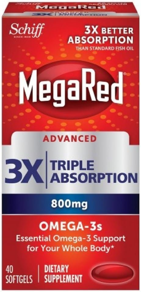 Omega-3 Fish Oil 800mg Supplement- Megared Ultra Concentration 40 softgels - EPA/DHA Fatty acids, Antioxidants, Carotenoids, 3X Absoption, No Presrvatives, No Fishy Burp Aftertaste