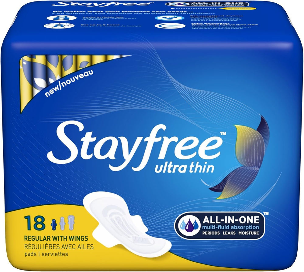 Stayfree Ultra Thin Regular Pads with Wings, 18 Count