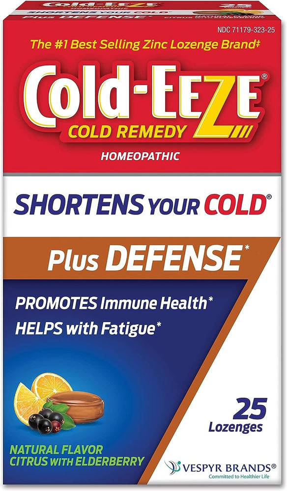 COLD-EEZE Plus Defense Natural Citrus with Elderberry Zinc Lozenges, Homeopathic Cold Remedy, Shortens Common Cold Symptoms, Promotes Immune Health with Sambucus Nigra, Echinacea and Rose Hips, 25 Ct