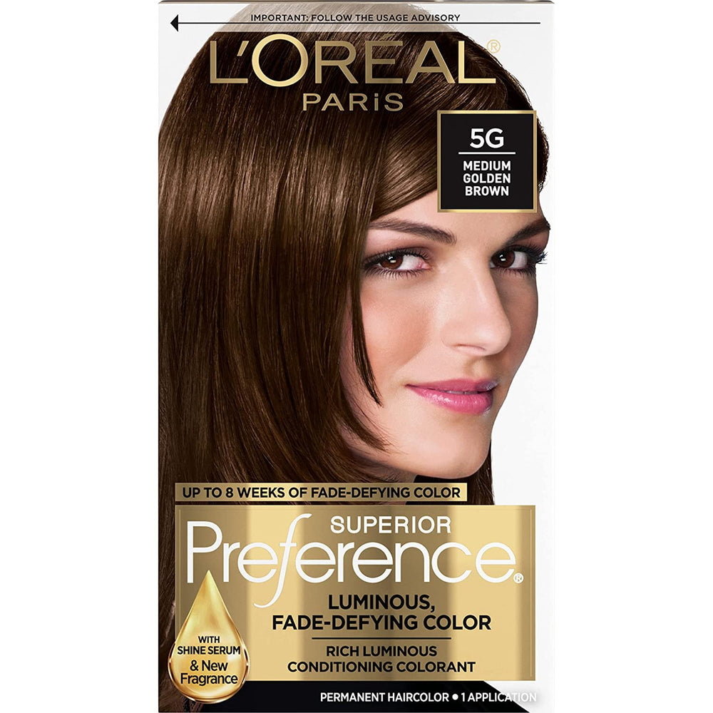 L'Oreal Paris Superior Preference Fade-Defying + Shine Permanent Hair Color, 5G Medium Golden Brown, Pack of 1, Hair Dye
