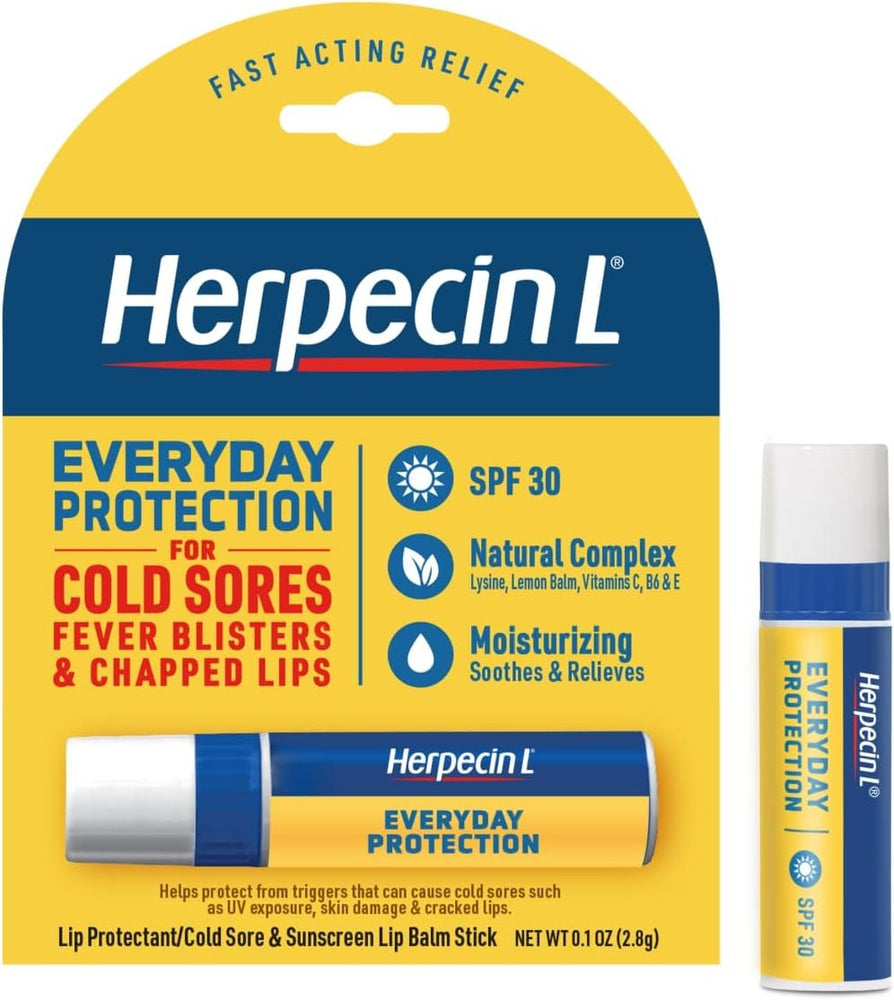 Herpecin-L Lip Balm Stick 30 SPF 0.1 Ounce Tube Cold Sore Sun & Fever Blisters and Chapped Lips Relief Lip Balm with SPF30 and Lysine