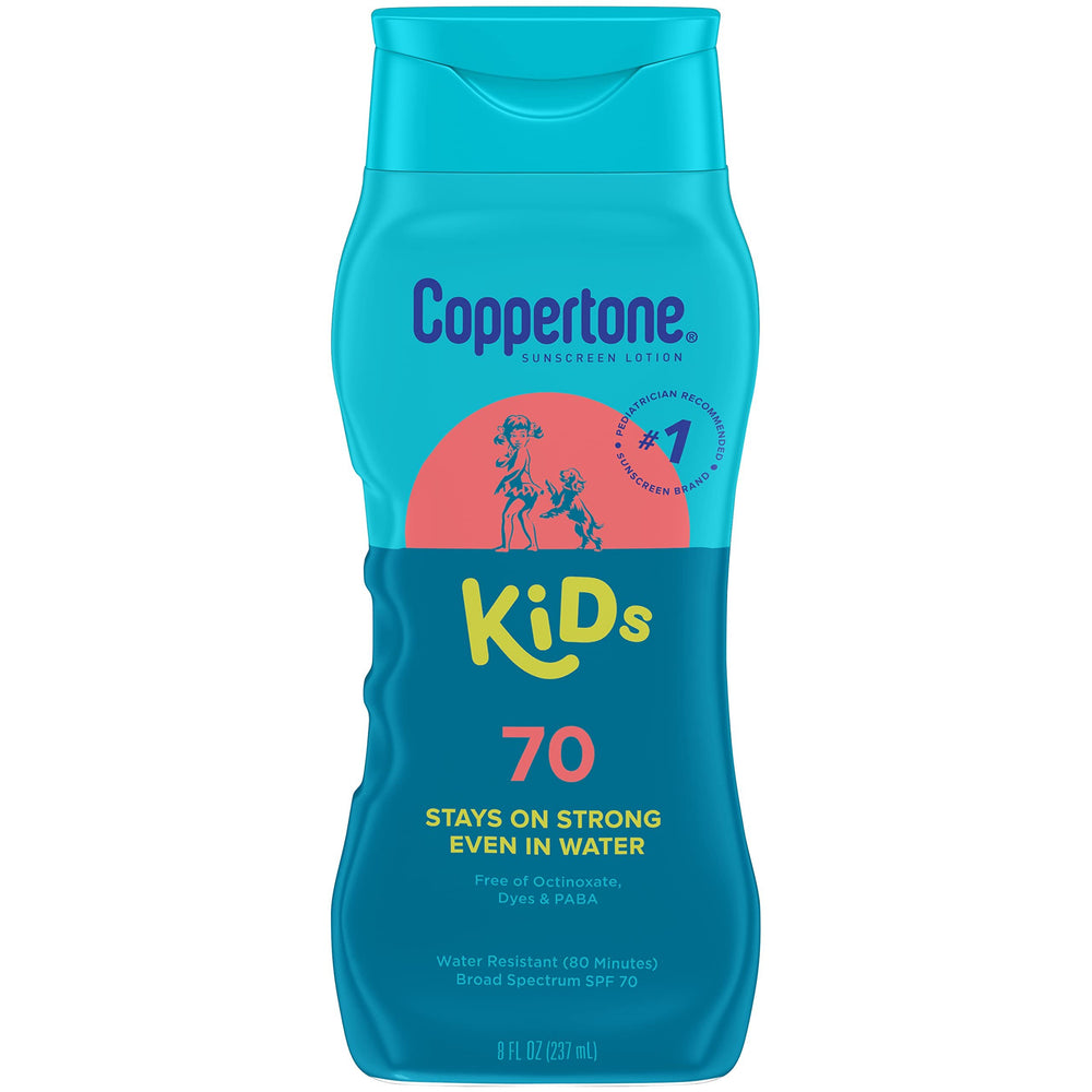 Coppertone Kids Sunscreen Lotion, SPF 70 Sunscreen for Kids, #1 Pediatrician Recommended Sunscreen Brand, Water Resistant Sunscreen SPF 70, 8 Fl Oz Bottle