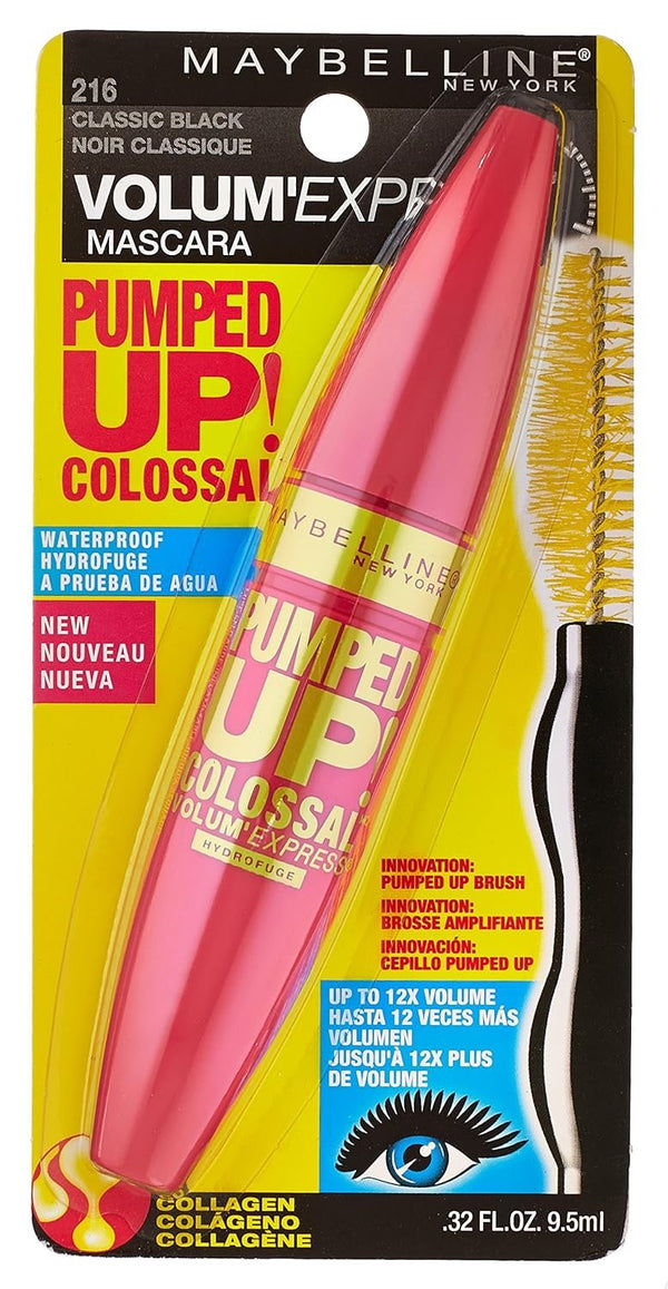 Maybelline New York Volum' Express Pumped Up! Colossal Waterproof Mascara, Classic Black, 0.32 Fl Oz, (K1569200)