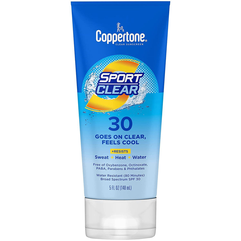 Coppertone SPORT Clear Sunscreen Lotion SPF 30, Water Resistant Sunscreen, Broad Spectrum SPF 30 Sunscreen, 5 Fl Oz Tube